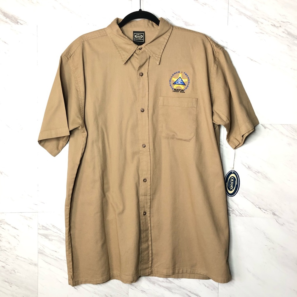 Outlay Sportswear Men’s Khaki Button-Up Logo Shirt, New Deadstock Size Large